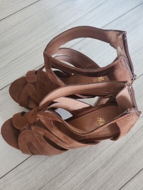 H&M Tan Suede Strappy High Heel Sandals